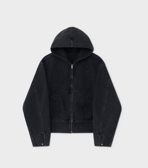 HOODED DENIM BLOUSON - FADED BLACK