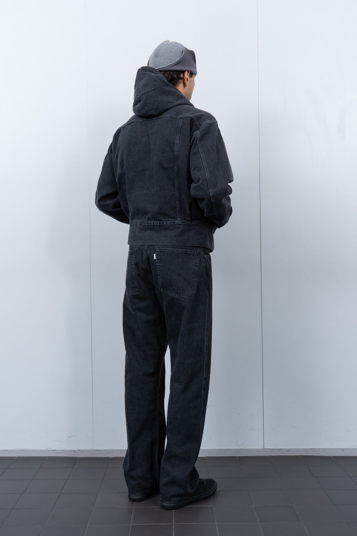 HOODED DENIM BLOUSON - FADED BLACK